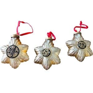 Star Christmas Ornaments 3 large Glass Stars with Watch Parts accenting center